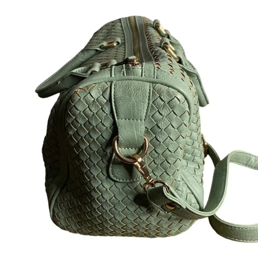 Urban Expressions Green Woven Weave Shoulder Satchel Tote Bag - Picture 2 of 9